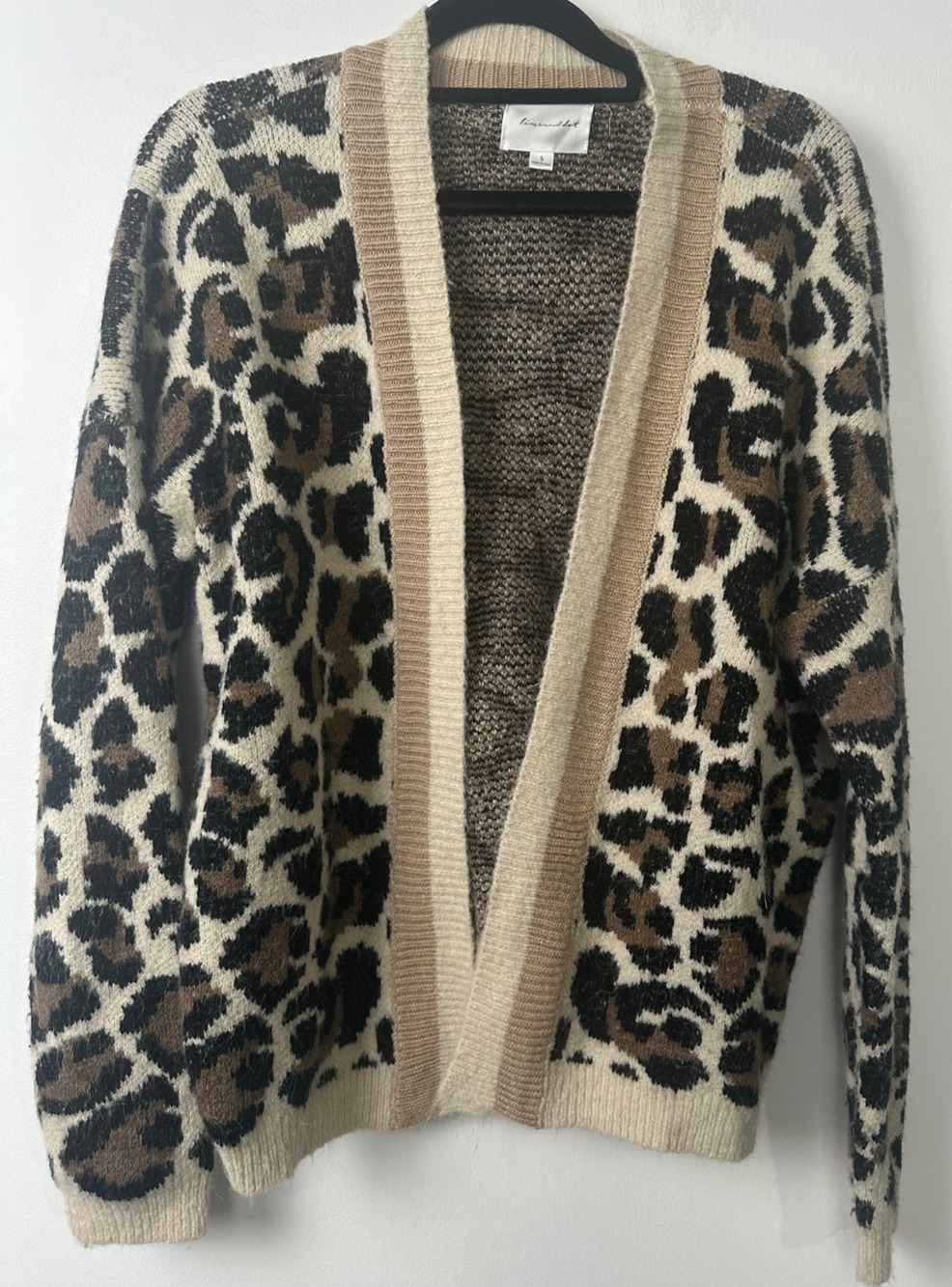 Anthropologie Line & Dot S Luella Leopard Open Cardigan Knit Sweater Boho A19